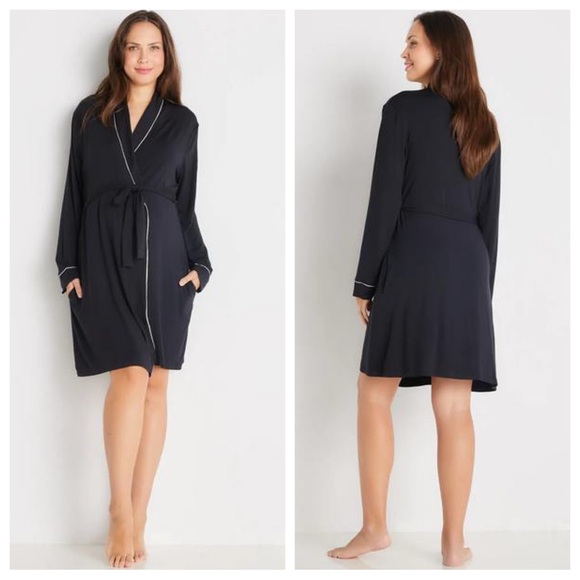 Eberjey Gisele The Tuxedo Robe PJ Pajamas in Black/Sorbet Pink